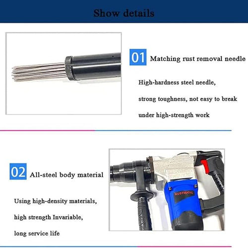 1100W Electric Needle Derusting Hand-Held Needle Scaler Rust Removal Cleaning Machine Remover Welding Slag Cleaner for Metalworks ScrewNutBoatDeck