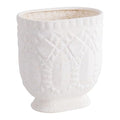 Bathroom Trash Can Ceramic Wastebasket Garbage Container for Bathroom Bedroom Dorm College Office Beige-White Decorative Compact Trash Can