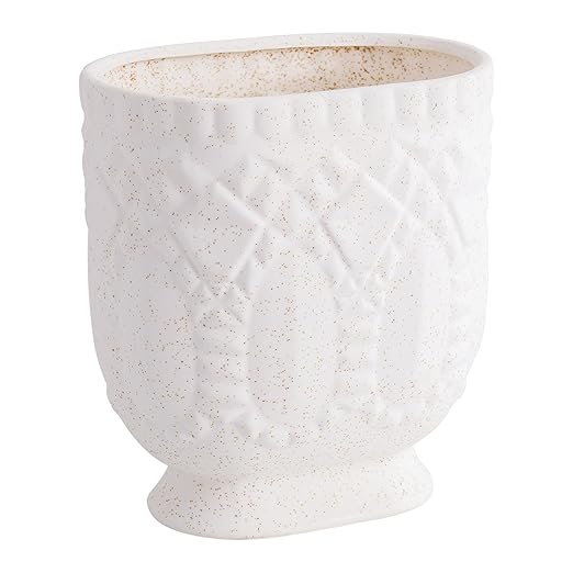 Bathroom Trash Can Ceramic Wastebasket Garbage Container for Bathroom Bedroom Dorm College Office Beige-White Decorative Compact Trash Can