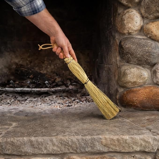 Amish Fireplace Broom - Handcrafted Corn Straw Hand Brush &amp Handle