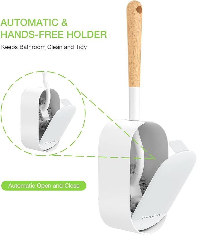 Bamboo Toilet Brush Set 2 Pack with Ergonomic Design Compact Size Durable Bristles Wooden Holder for Bathroom Cleaning