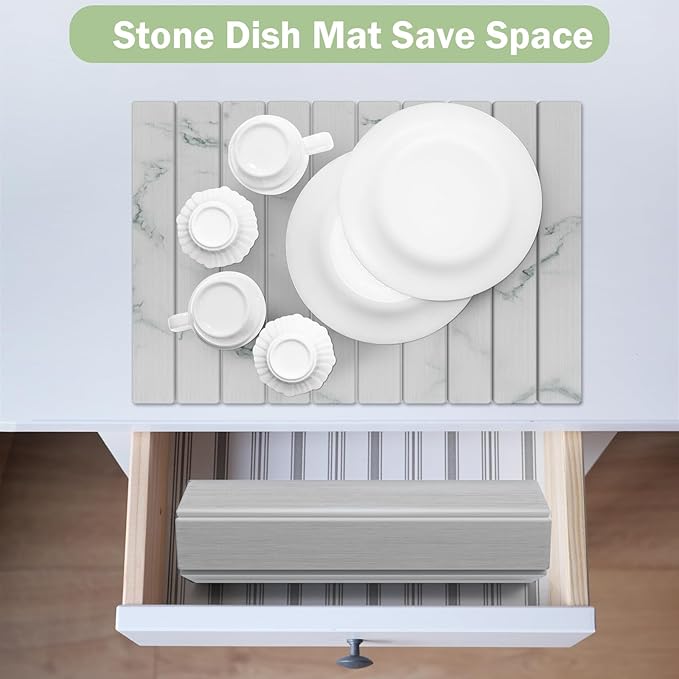 Stone Dish Drying Mat for Kitchen Counter24(L)×16(W) Collapsible Fast-Drying Diatomaceous Earth Mats with Towel Sanding ToolVersatile Stone Drying Mats for Cups Dishes Bottles