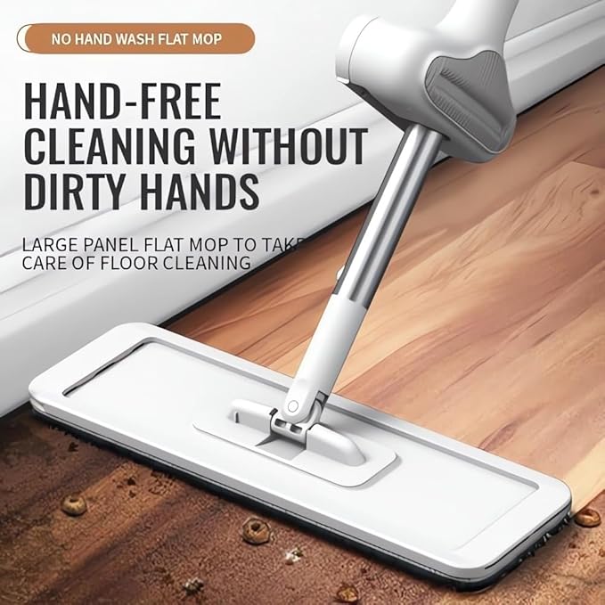 2024 New Lazy Person's Self-Washing Flat Mop - 360° Rotatable Flat Cleaning Mop Self Wringing Flat Mop for Wet &amp Dry Use Hands-Free Microfiber Mops for Floor/Hardwood Cleaning (with 4 Mop Pads)