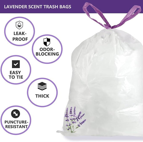 13 Gallon Trash Bags Lavender Scented (100 Count) Tall Kitchen Drawstring Garbage Bags 10-13 Gallon High Density Bags (White)