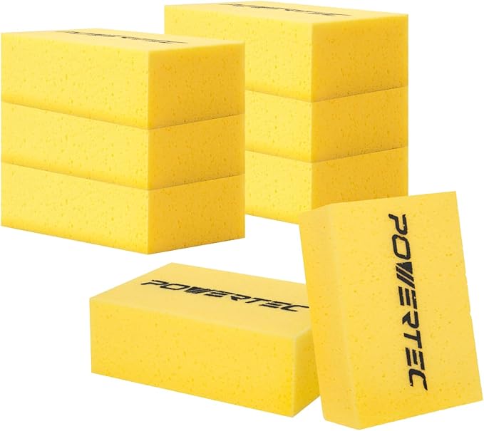 POWERTEC Large Square Grout Sponge – Professional Tile Grout Removal Cleaning Sponge – Heavy-Duty Absorbent Sponges Multi-Purpose Cleaning Tool for Floors Kitchen and Bathroom – 8PK (72106-P2)