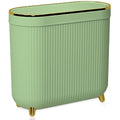 Yatmung Slim Bathroom Trash Can with Lid - Small Plastic Waste Paper Basket - Press-Top Trash Bin for Bedroom Home Office Narrow Space - 3.2 Gallon Decorative Garbage Can - Mint Green with Gold Legs