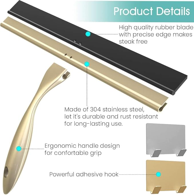 Shower Squeegee for Doors &amp Windows All-Purpose Stainless Steel 14 Inch Golden