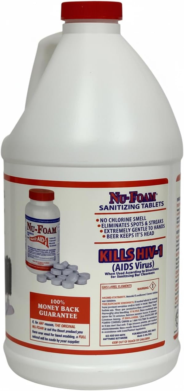 Nu-Foam Liquid Detergent for Bar Glassware – Original Streak-Free Solution - Hand Washing Bar Tavern Brewery Supplies - Spotless Serving Glasses - Concentrated Formula - Easy On Hands - 64oz Jug