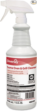 Diversey 948049 SUMA Oven and Grill Cleaner Heavy Duty Removes Baked on Grease and Carbon Buildup Capped Ready-to-Use Gel 32-Ounce (Pack of 12 with 2 Spray Nozzles)