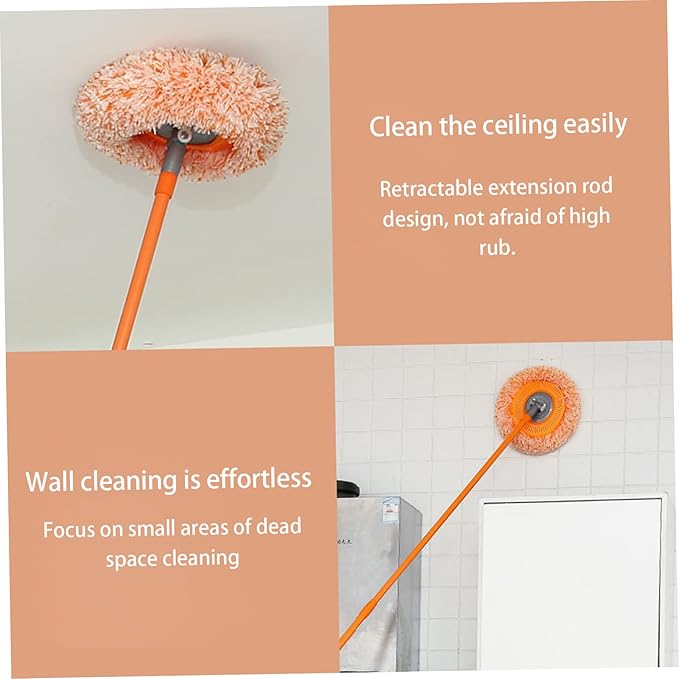 Wall Cleaning Mop Rotatable Adjustable Microfiber Clean Mop Long Scrubbing Brush with 4 Heads .
