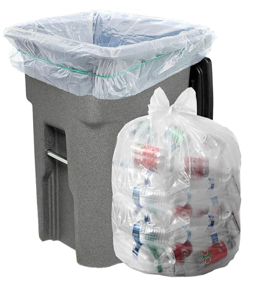 Aluf Plastics Heavy Duty 95 -96 Gallon Clear Trash Bags - (Pack of 32) 1.5 MIL - 61 x 68 Industrial Garbage Bags Premium Quality Can Liners for Recycling Bottles Cans Contractors