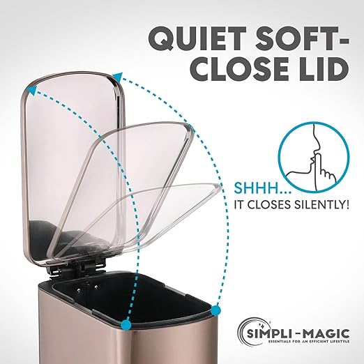 6L/1.6G Stainless Steel Bathroom Trash Can with Hands-Free Foot Pedal Quiet Soft-Close Lid Compact Space-Saving Size