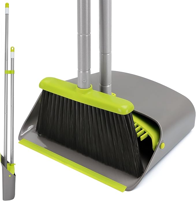 Broom and Dustpan Set with Long Handle 52 Standing Broom and Dust Pan Set for Home Kitchen Room Office Lobby Green
