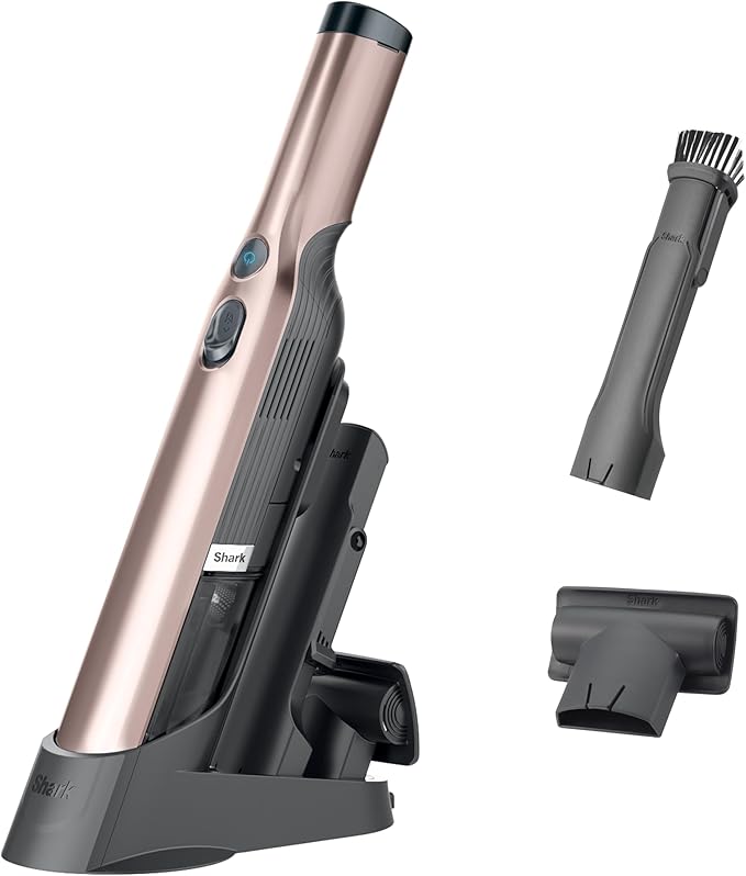 Shark WANDVAC Cordless Hand Vac Lightweight Portable at 1.4 lbs. Powerful Suction Charging Dock One-Touch Empty for Car &amp Home Multi-Surface Pet Tool &amp Duster Crevice Tool Rose Gold WV