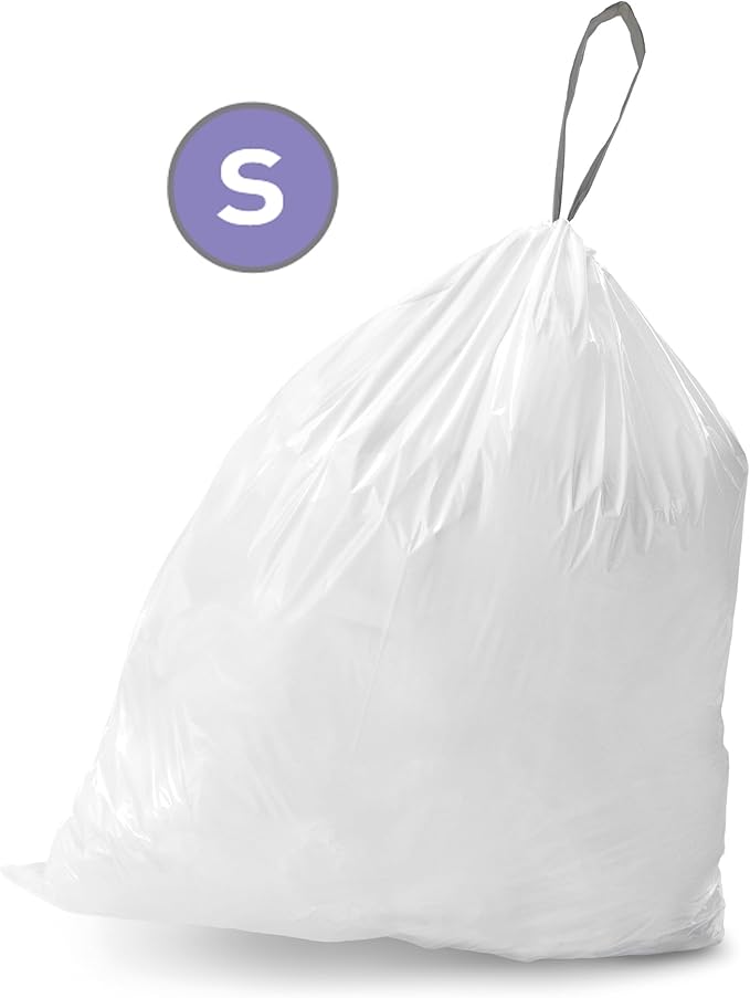 simplehuman Code S 100 Count Dispenser Pack Custom Fit Liners Drawstring Trash Bags 16 Liter / 4.2 Gallon White