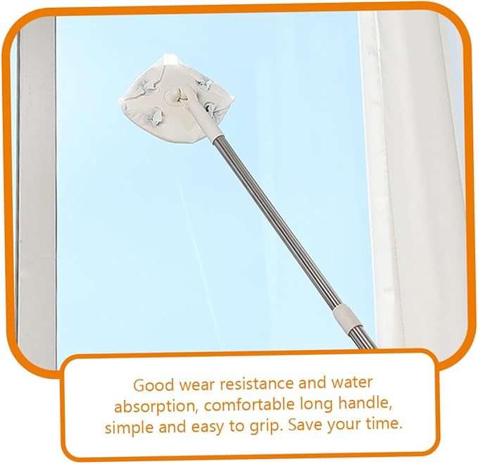 Retractable Dust Mop for Floor Cleaning No Wash Electrostatic Triangle Mop Cloth White Extendable Handle for Convenient Dust Removal