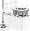 Spin Mop and Bucket Set with Wringer and 6 Extra Microfiber Heads 5-GAL Heavy-Duty Design for Hardwood Tile Laminate Home Cleaning Tools (White)