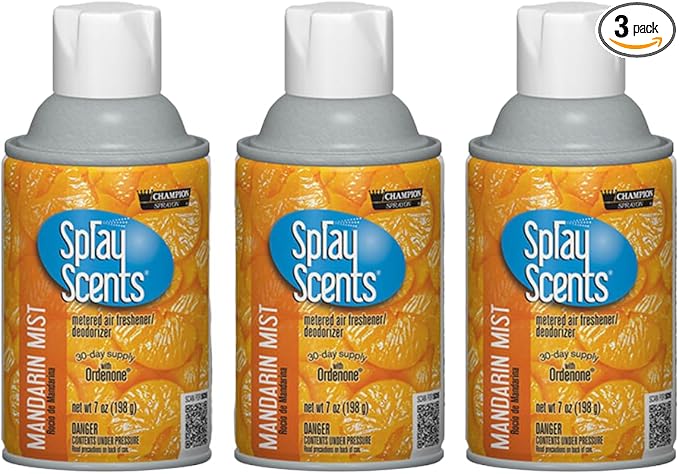 Champion Sprayon SprayScents Metered Air Freshener Refill 7 oz Odor Control Fragrance Mandarin Mist (3 Pack)