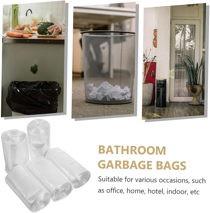 Thickened Flat Plastic Trash Bags 45x50cm 300pcs (10 Rolls X 30pcs) White Garbage Can Liners for Bathroom Kitchen Office Small Wastebasket Use