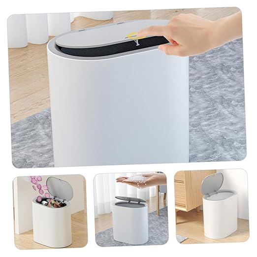Happyyami Lidded Trash Can Press Type Cover Nordic Style Household Waste Basket for Bathroom Kitchen Bedroom Living Room Compact Lightweight Design Made of Material