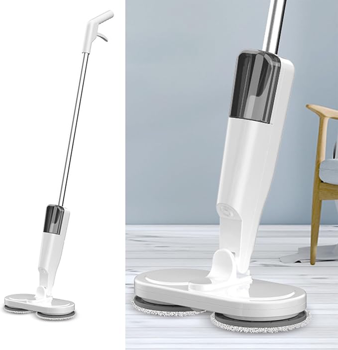 CHICIRIS Electric Mop Cordless Rechargeable Lightweight Self Propelled Mop with 180 Rotating Head and Adjustable Handle for Hardwood Tile Laminate Marble Floors (White)