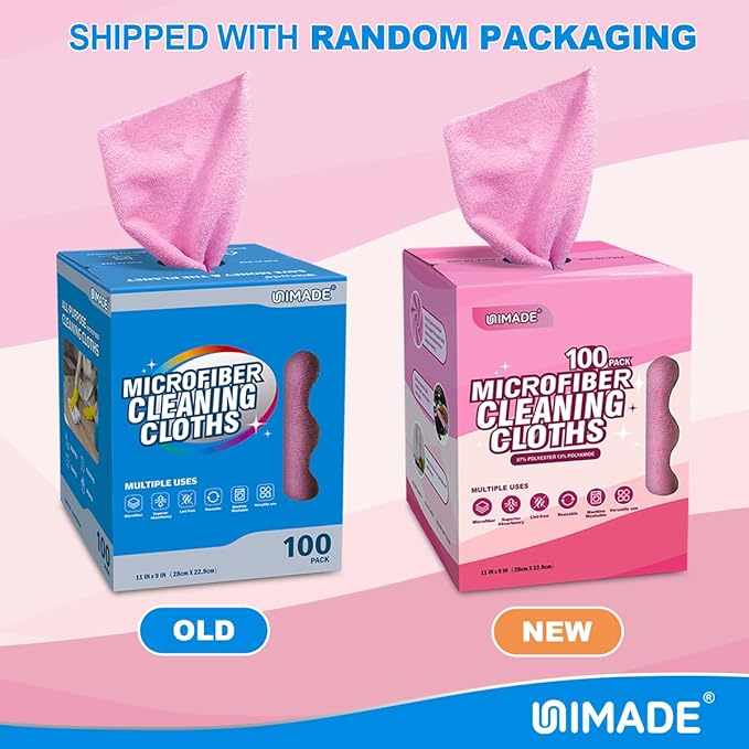Microfiber Cleaning Cloth 100 Sheets Microfiber Towels for Cars Commercial Grade Shop Towel Washcloths Lint-Free Bulk Cleaning Rags for Mechanic Restaurant Garage Housekeeping 11x 9 Pink