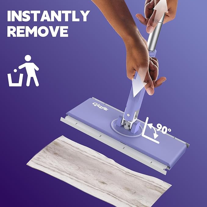 Disposable Sweeper Dust Mop No-Touch Attach &amp Remove Cloth Instantly Compatible with Swiffer Pads Clamp Clip Mop for Kitchen House Dorm Classroom Wood Hardwood Floor Wall Cleaning(50'')