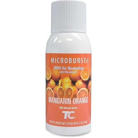Rubbermaid Commercial Products Microburst 3000 Aerosol Air Freshener Refill Mandarin Orange Automatic Odor Control System for Restrooms in Restaurants/Hotels/Schools/Airports/Offices Pack of 12