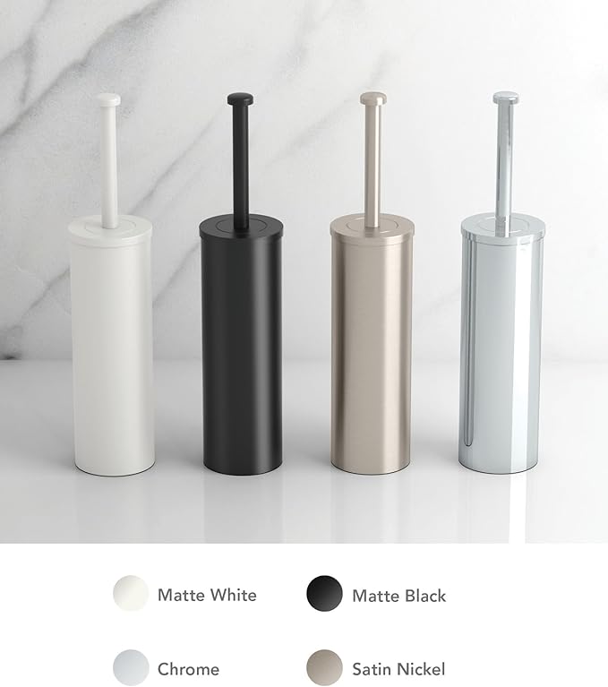 Gatco 1481W Latitude II Toilet Brush Holder Freestanding Bathroom Toilet Brush Set Matte White