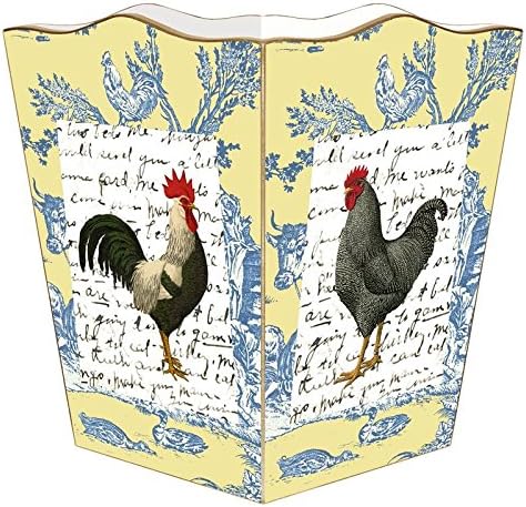 WB558-Roosters on Blue &amp Yellow Toile Wastepaper Toile