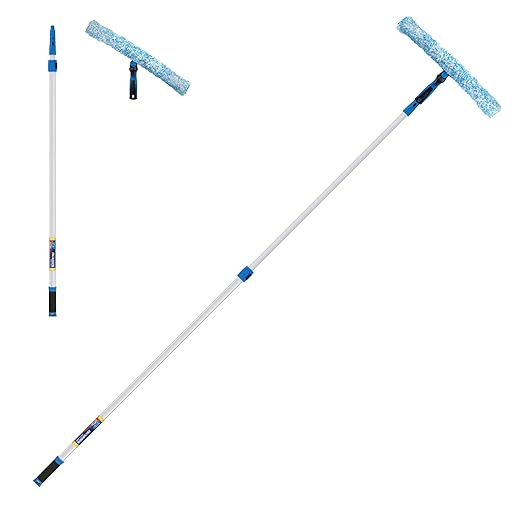 Unger Professional Connect and Clean 18” Grip Microfiber Window Scrubber with 8’ Pole High-Access Glass Surface Household Cleaning Supplies and Tools Reusable Microfiber Sleeve