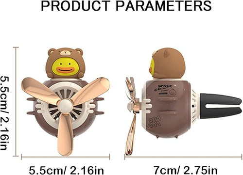 2 Pieces Car Air Fresheners Cute Bear Pilot Car Diffuser Propeller Air Outlet Vent Fresheners Automotive Interiors Vent Decoration (Black+Brown)
