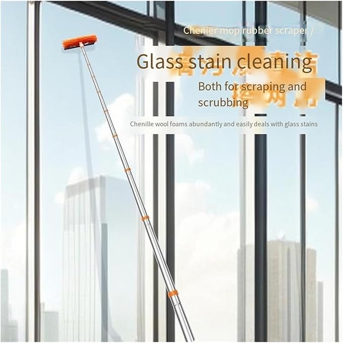 2-in-1 Double-Layer Dual-Sided Glass Wiper - High-Rise Window Cleaner Scraper for Professional Cleaning(Green3 Sections)