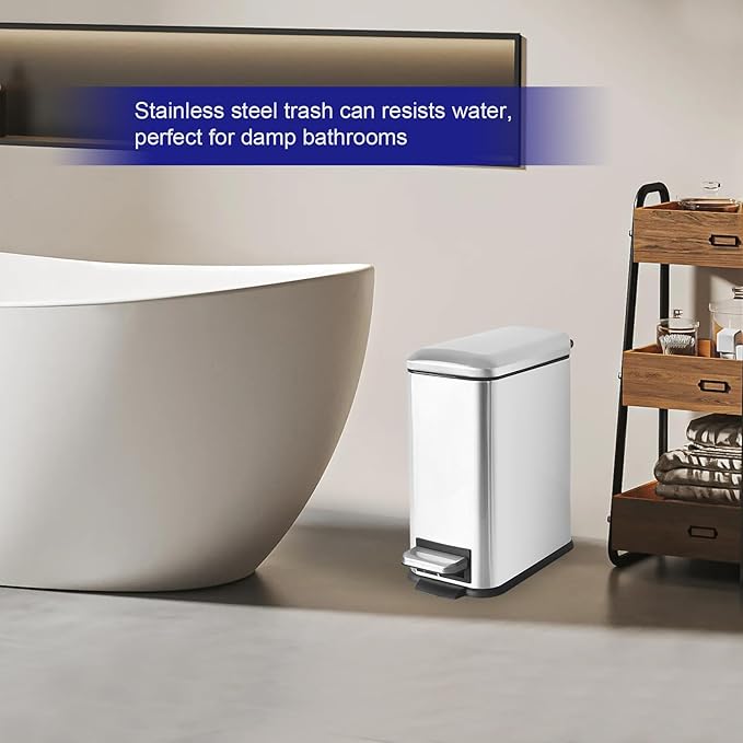 Bathroom Trash Can5L/1.3 Gallon Trash Can with Removable Liner Bucket Foot Pedal Stainless Steel Small Garbage can with Lid for BathroomBedroomHome OfficeSilver