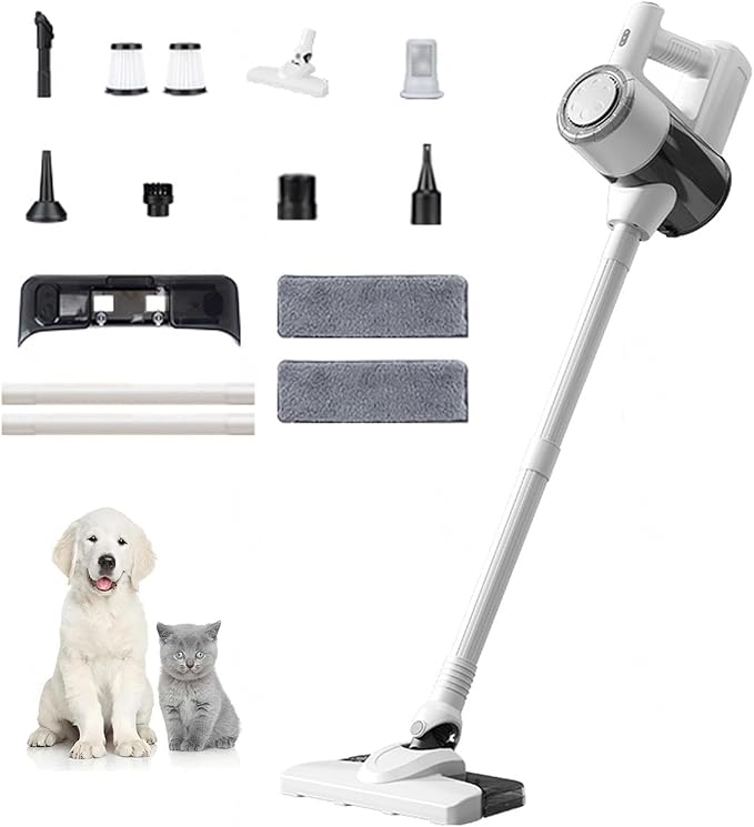 Lightweight Cordless Vacuum Mop Combo 18Kpa 35mins Runtime Rechargeable Handheld Vacuum Self-Standing Vacuum Stick for Car Home Office Pet Hair CleaningWhite