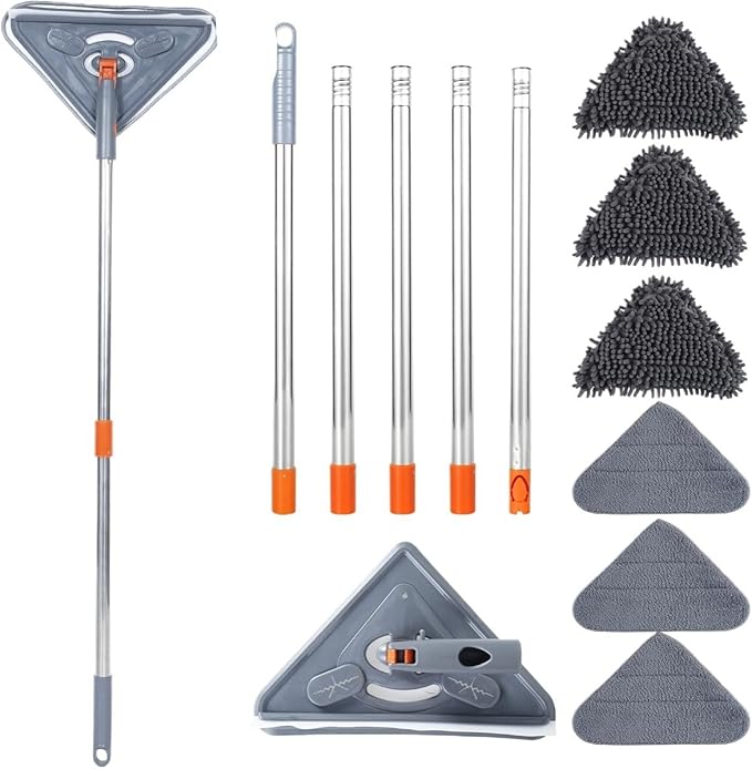 Wall Mop with Long Handle 360 ° Rotating Triangle Microfiber Cleaning Adjustable Dry and Wet Dust Cleaner for Floor