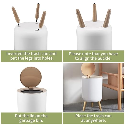 Trash can7Liter/1.8 Gallon Garbage can with Press top LidNordic Modern Waste BasketPlastic Trash bin Suitable for Kitchen Bathroom Bedroom Living Room Office OutdoorDog Proof Trash can……