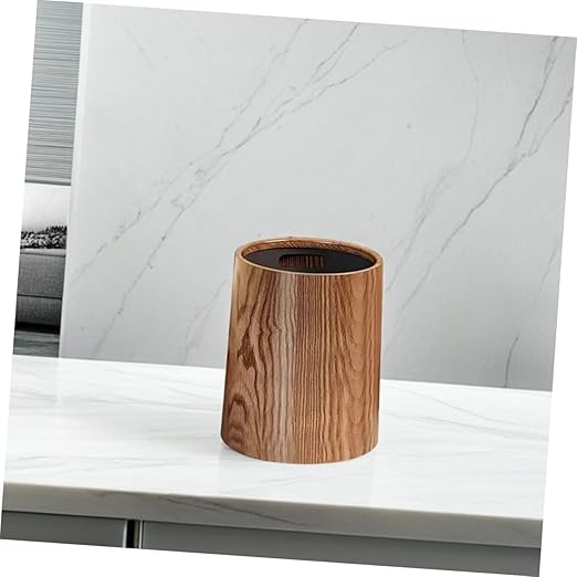 Luxshiny Vintage Imitation Wood Grain Trash Can Large Waste Basket for Kitchen Bathroom and Office Rustic Indoor Garbage Bin Easy to Clean Design