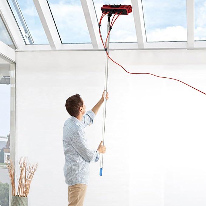 Window Cleaning Poles Water Fed Brush Window Solar Panel Cleaning Washing Pole w/ 20m Pipe Cleaning Extendable Telescopic Pole Water Fed Brush Spray Washer