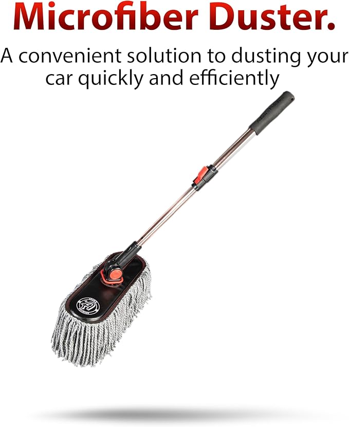 Adam's Polishes Microfiber Duster – Exterior Soft Premium Large Car Duster Kit Extendable Handle with Long Pole Safe On Paint &amp Removes Dust Pollen Dirt Cotton Hair &amp More