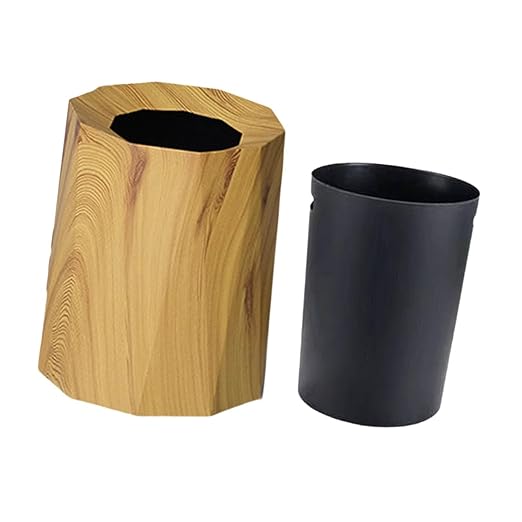 Trash Can Trash Bin Wastebasket Waste Basket for Living Room Patio Toilet Bedroom Wood Color