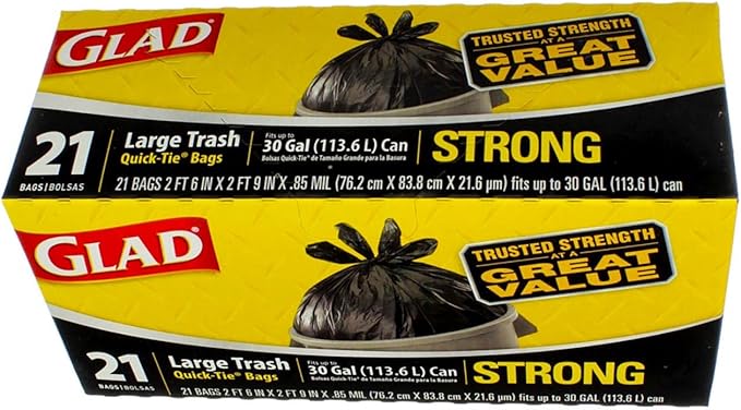 Glad 30 Gal. 3-Ply Strength Strong Large Trash Quick-Tie Bags 21 ct (Pack of 9)