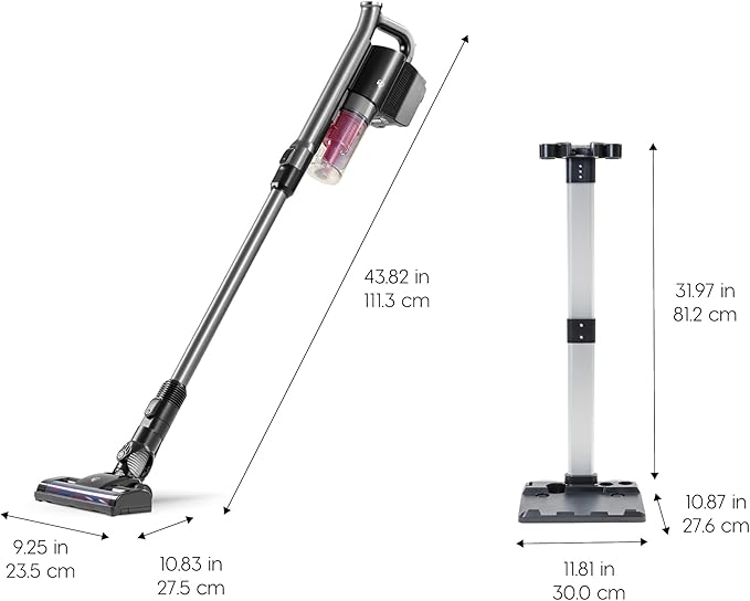IRIS USA Cordless Cyclone Vacuum Cleaner w/Motorized Brush Head Stand Base &amp 4 Attachments 60K RPM Suction Stick Rechargeable Battery 35-Min Runtime for Hard Floors Rugs Carpets Home &amp