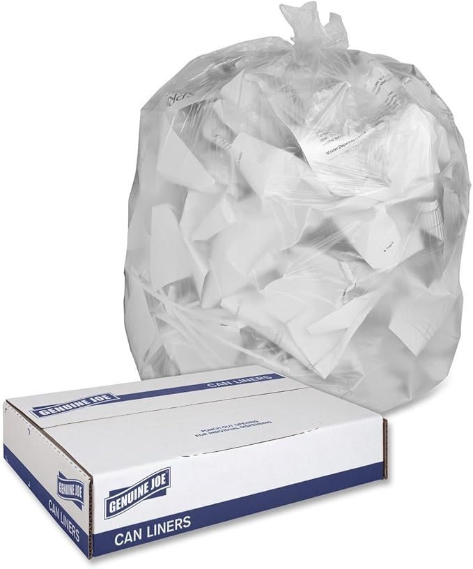 Genuine Joe GJO01012 Low-Density Trash Can Liner 30 gallon Capacity 36 Length x 30 Width x 0.60 mil Thickness Clear (Box of 250)