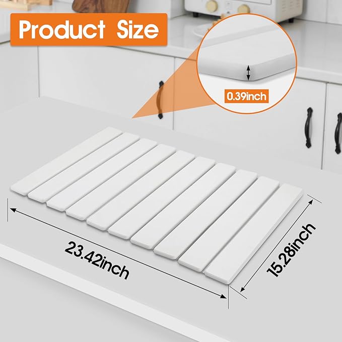 Large Stone Drying Mat for Kitchen Counter - 24x16 Dirt-Resistant Quick Drying Fast Absorbent Non-Slip Diatomite Mat Natural Diatomaceous Earth Dish Drying Pad for Dish Rack (White)