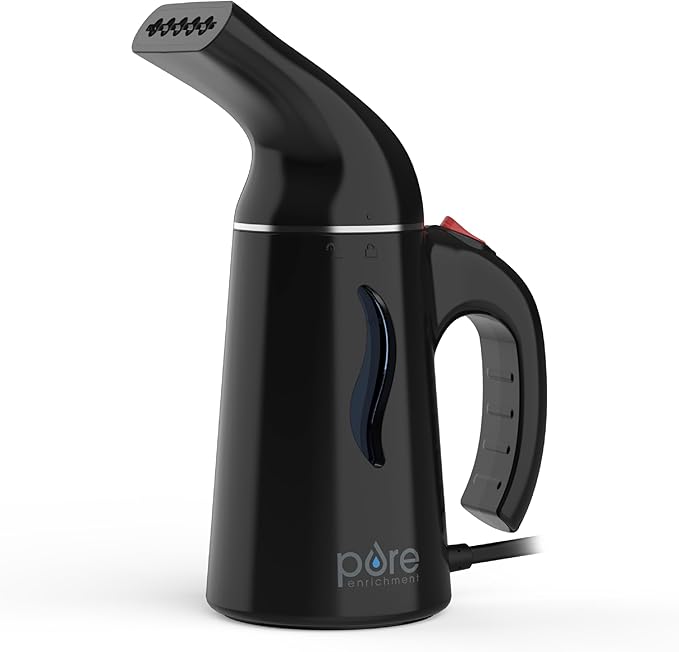 Pure Enrichment PureSteam Portable Fabric Steamer - Handheld Travel Garment Steamer Removes Wrinkles &amp is Safe on All Fabrics - Fast-Heating Lightweight Auto Safety Shut-Off &amp Long Cord (Bl