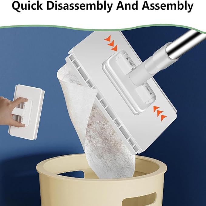 Mini Sweeper Mop No-Touch Dirty Cleaning Flat Dust Mop Disposable Dust Wall No-Wash Mops with Long Handle Automatic Cloth Changing Swab with 5 Reusable (2pcs)