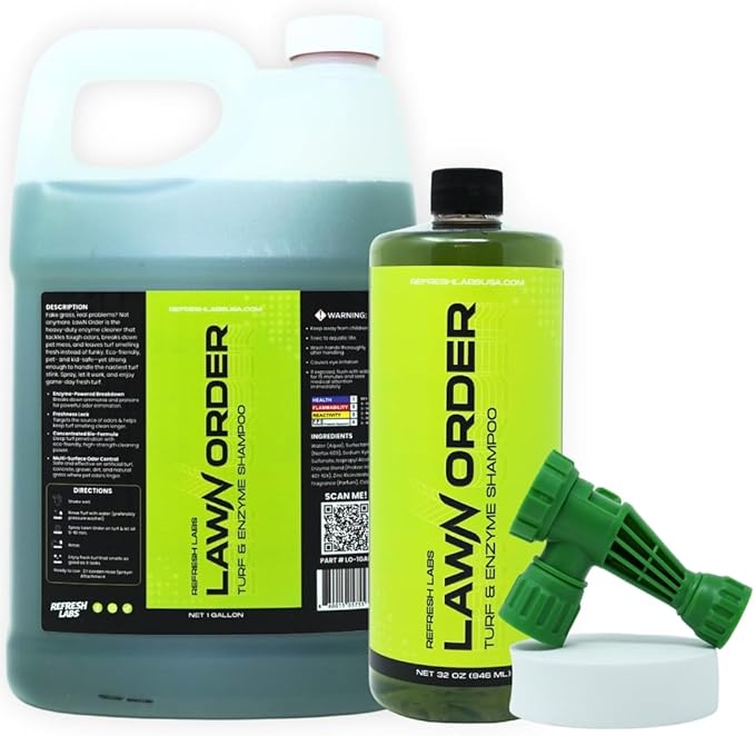 LawN Order Artificial Turf Cleaner &amp Odor Eliminator – Enzyme Powered Pet &amp Kid Safe Removes Pet Mess Smells (1 GAL + 32 OZ + Hose)