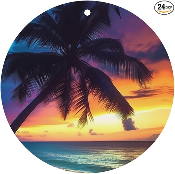 24 PCS Hanging Car Air Freshener Double Sided Coconut on the Beach Automotive Interior Decor Sea Sunset Palm Tree Car Essentials for Women Men Lavender Scented