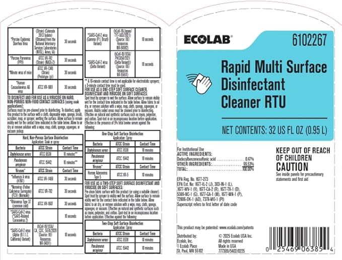 Ecolab Rapid Multi Surface Disinfectant Cleaner Rtu - 6-32 Fl Oz